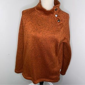 Eddie Bauer pullover fleece orange heather asymmetrical snap neck size Medium